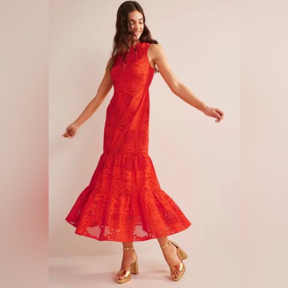 Boden Size 6 Broderie Tiered Maxi Dress